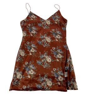 Urban Renewal Floral Velvet Mini Slip Dress Rust Brown Lined Strappy Large Women